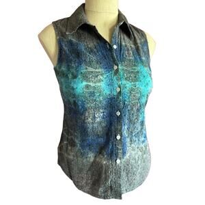 Womens Top Size XS reworked Tie Dye Button Up Tank Structured Hippy Travel Beach